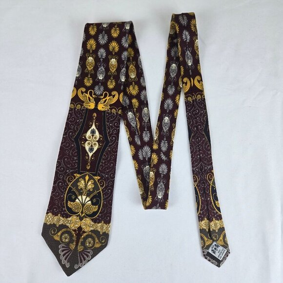 The Metropolitan Museum of Art 100% Silk Men's Tie Dark Red Gold Patterned - Picture 2 of 8